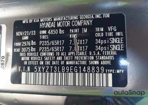 2014 Hyundai Santa Fe Sport 2.4L from USA, damaged, VIN 5XYZT3LB9EG148839